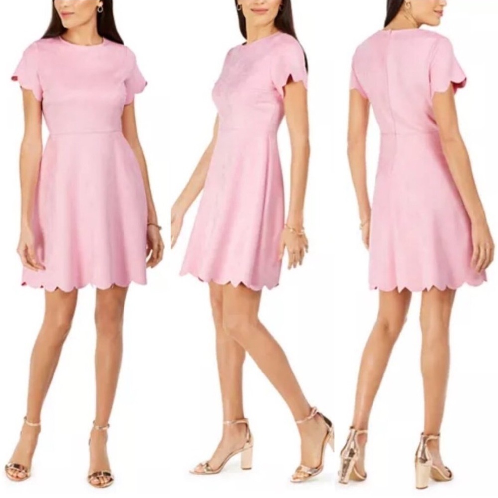 NEW Pappagallo Faux Suede Scalloped Dress Pink
